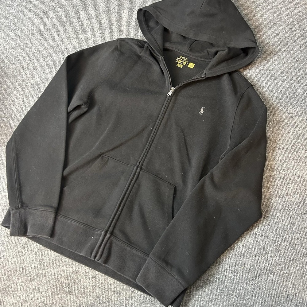 Polo Ralph Lauren Hoodie Boys XL 18-20 Black Full Zip Fleece Logo Sweatshirt